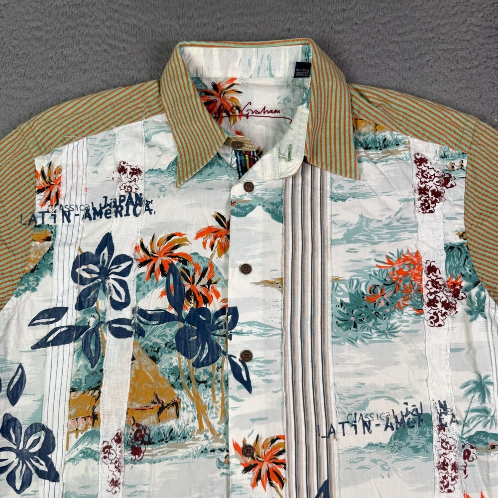 Robert Graham Island Tropical Shipwrecked Hawaiian Aloha Shirt Mens L Seersucker